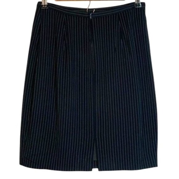 Vintage 1980's Emanuel Ungaro Navy Blue Pinstriped Skirt Tailored US Size 8 - Picture 2 of 6